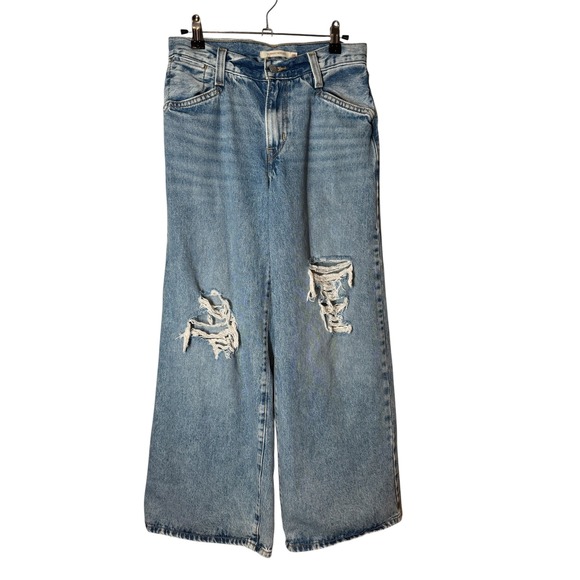 Levis 94 Baggy Wide Leg Jeans Womens Size 26 Ripped Distressed Light Wash Denim - Picture 2 of 10